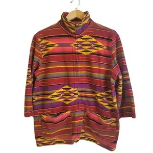 Chicos Zip Up Sweater Size XL Chico's 3 Southwestern Print Mock Neck‎